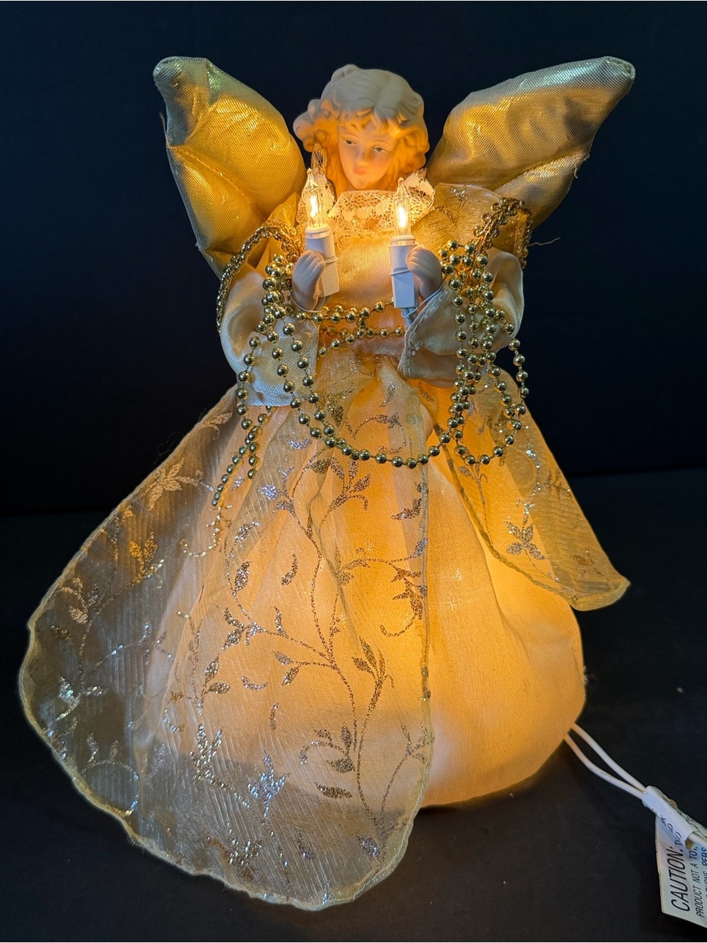 Vintage Christmas Tree Topper Angel Porcelain Gold 60s Victorian K-Mart Delicate